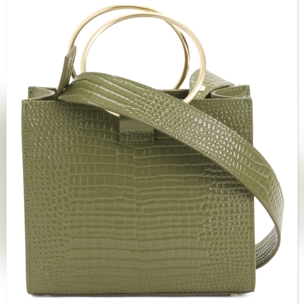 Tara Zadeh  Croco Art  Roya Olive Dual Ring Mini Tote Handbag